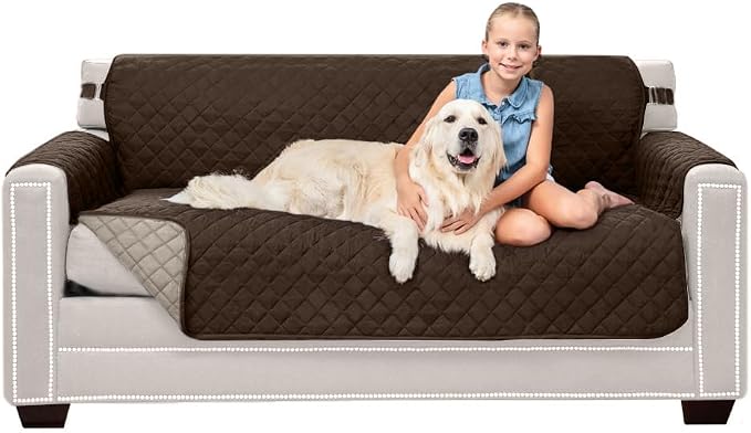 Sofa Shield® Couch Small Sofa Slip Cover with Strap, Chocolate Beige | Reversible Furniture Protector, Stain and Tear Resistant Cushion Cover, Machine Washable Slipcover for Pets, Cats 70 inch by SofaShield