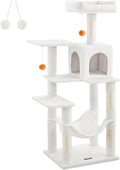 Feandrea Cat Tree, 54.2-Inch Cat Tower, Plush Multi-Level Condo with 4 Scratching Posts, 2 Perches, Hammock, Cave, Cream White UPCT161T01 by FeandreabySONGMICSHOME