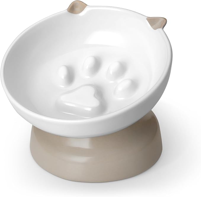 vancasso Ceramic Elevated Slow Feeder Cat Bowls,Slow Feeder Elevated Cat Bowl Wet Food, Raised Cats Bowl for Indoor Cats (Grey) by vancasso