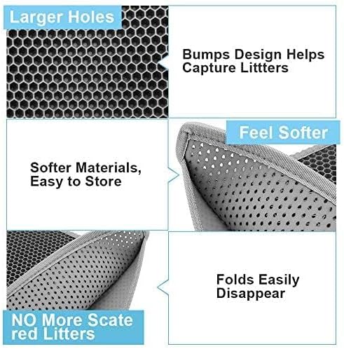 Bulkniu Cat Litter Mat, 15"x24", Waterproof, Durable & Easy to Clean, Grey | Urine-Proof, Non-Slip, Premium Durable EVA, Soft on Paws, Double-Layer Honeycomb Traps Litter, Odor-Free & Safe - Image 4