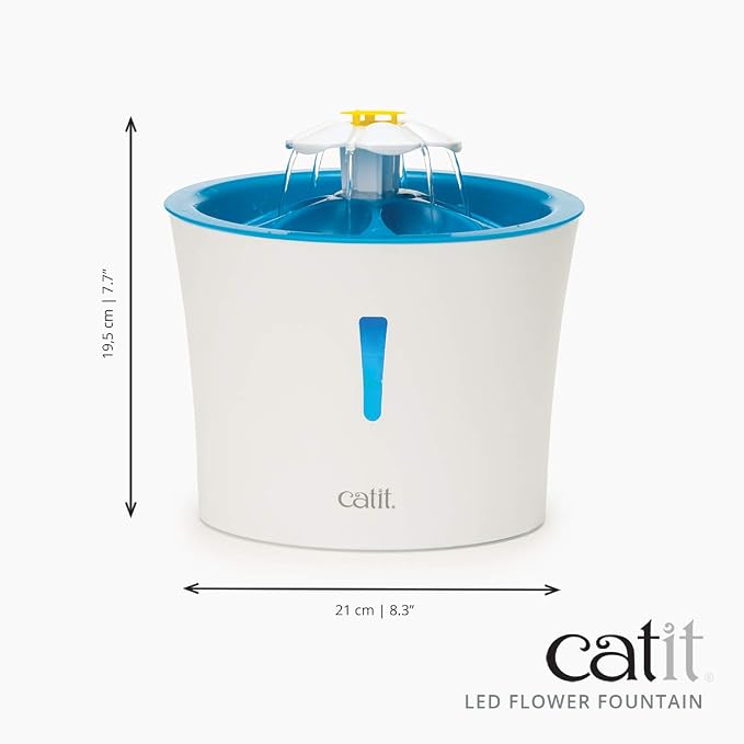 Catit LED Flower Fountain with Triple Action Filter, 3 L, Blue | Cat Drinking Water Fountain - Image 10