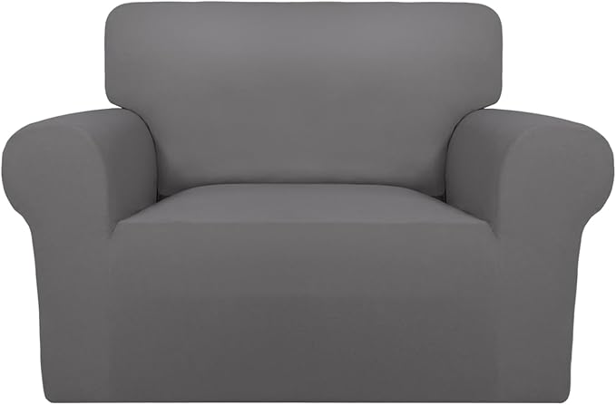PureFit Super Stretch Sofa Slipcover – Spandex Non Slip Soft Couch Sofa Cover, Washable Furniture Protector with Non Skid Foam and Elastic Bottom for Kids, Pets (Oversized, Light Gray) by PureFit