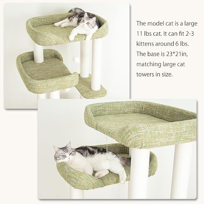 Mordern Cat Tree Tower, Freestanding, Cushioned Bed, Large Base, for Multiple Cats, Compact,Winter and Summer Use, Summer Mat Included, for Large Cats (Olive Green, Height 135cm) - Image 5