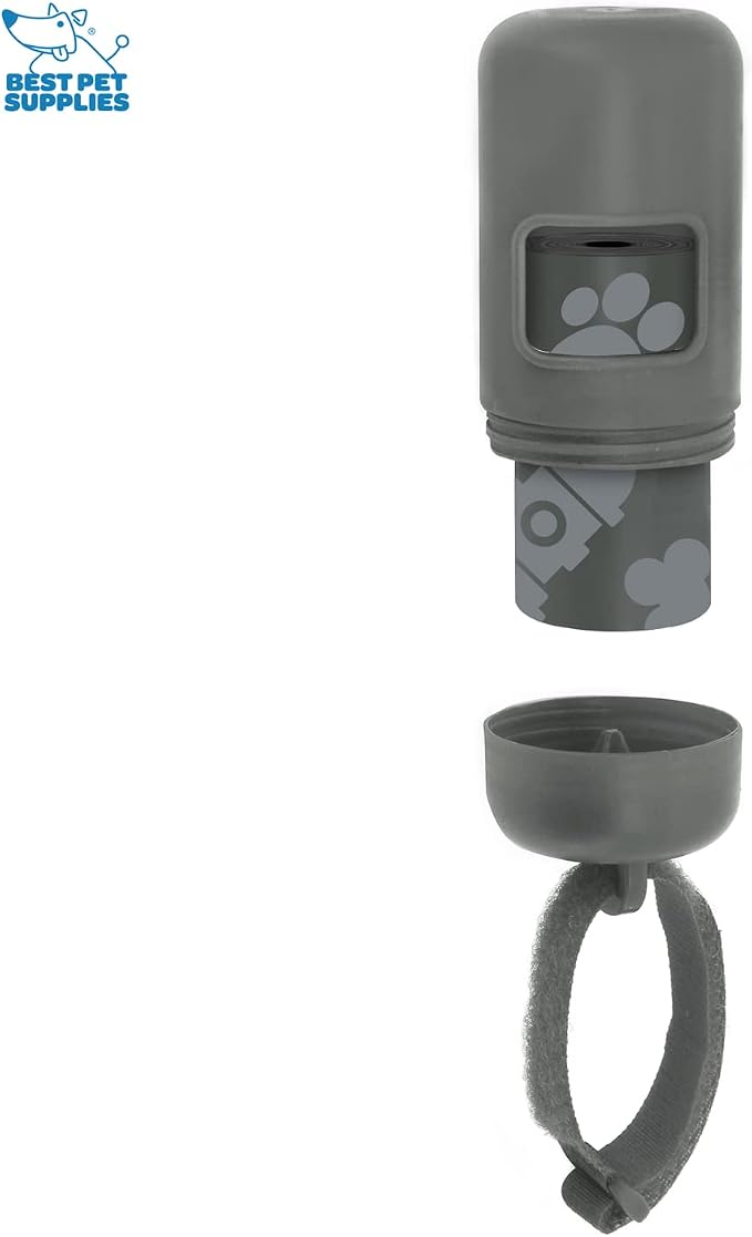Best Pet Supplies Dog Poop Bag Holder Leash Attachment with Reusable Dispenser for Travel, Walking, Park, and Outdoor Use, Durable with Clip-On - Gray, Pack of 2, Plastic Dispenser w/30 Bags - Image 2
