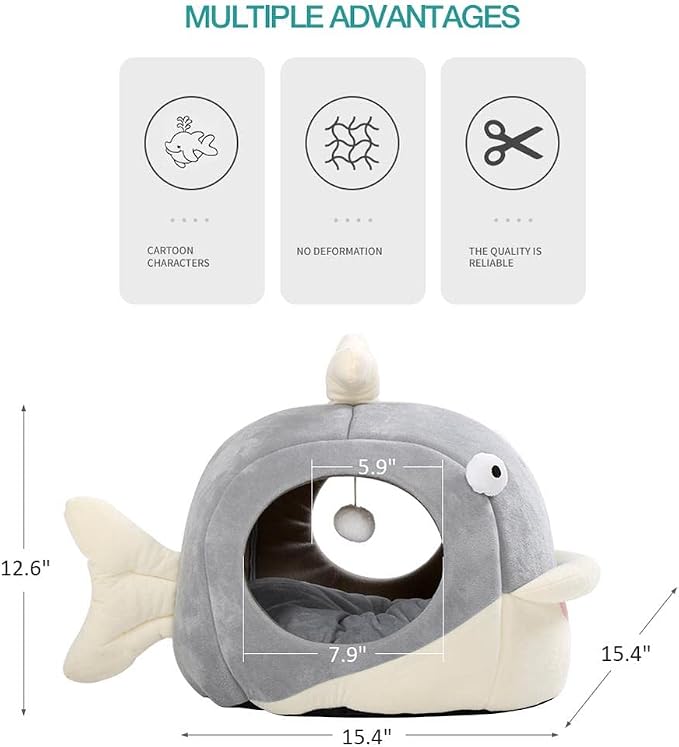 Lcybem Cat Beds for Indoor Cats - Cat Bed Cave with Removable Washable Cushioned Pillow, Soft Plush Premium Cotton No Deformation Pet Bed, Roomy Dolphin cat House Design, Multiple Sizes - Image 2
