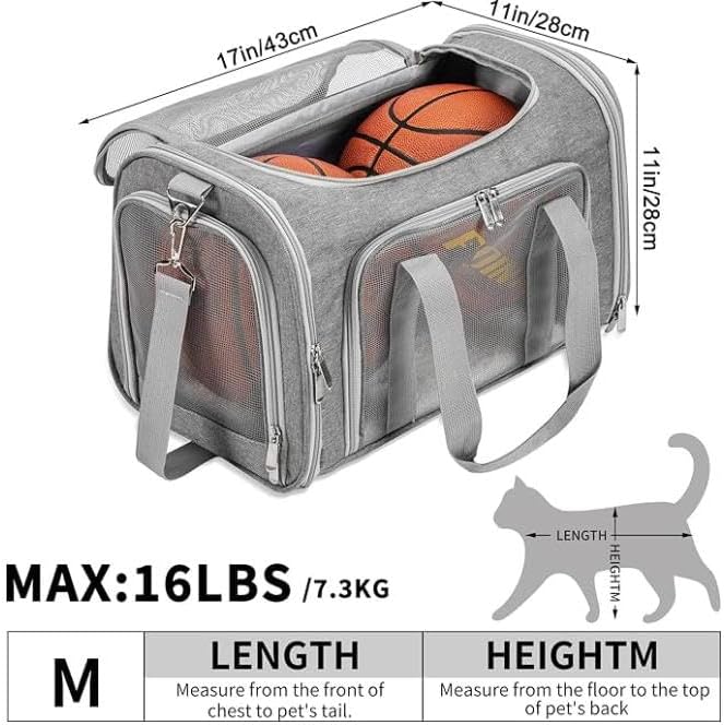 Soft-Sided Pet Carrier for Cats and Dogs, Collapsible Travel Bag with Shoulder Strap, Removable Mat, Mesh Windows, 17x11x11Inch, Gray - Image 3