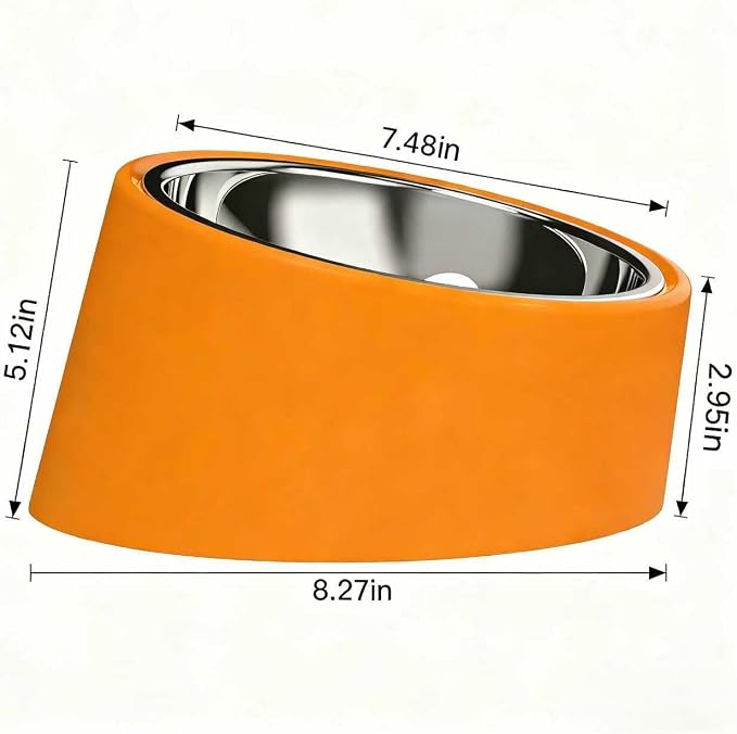 15° Tilted Dog Bowl for Small Dogs Flat-Faced Breeds - Anti-Choke Ergonomic Elevated Feeder Non-Slip Base -2-in-1 Detachable Stainless Steel Food & Water Bowls - Vibrant Orange Easy to Spot(Ｌ, Orange) - Image 3