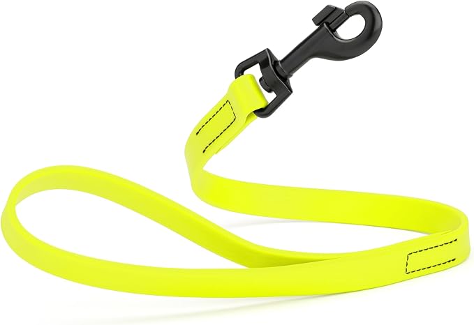 Dogline Biothane Waterproof Dog Leash Strong Coated Nylon Webbing with Black Hardware Odor-Proof Easy to Clean High Performance for Small or Large Dogs Made in USA 2 ft Lead, Safety Yellow by Dogline