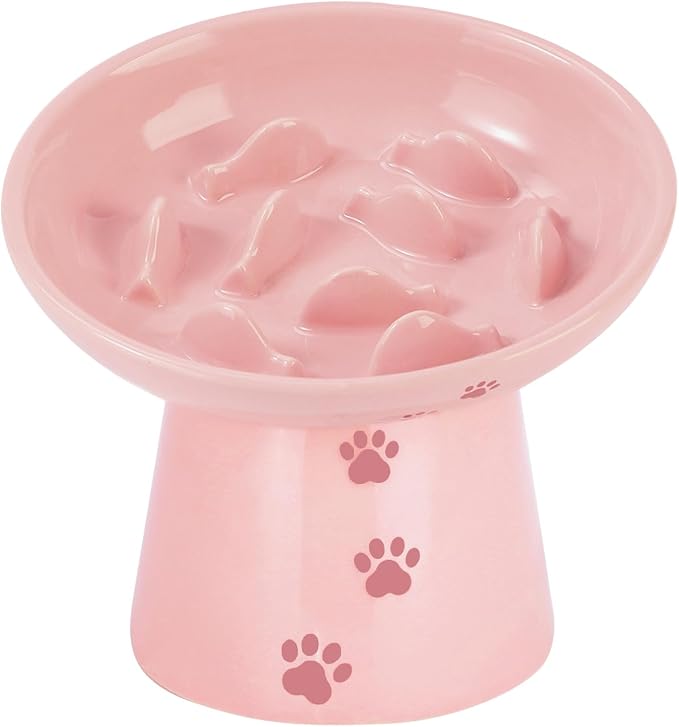 Y YHY 6 Inch Slow Feeder Bowl, Elevated Dog & Cat Bowl, Ceramic, Anti Vomiting, Pink by YYHY