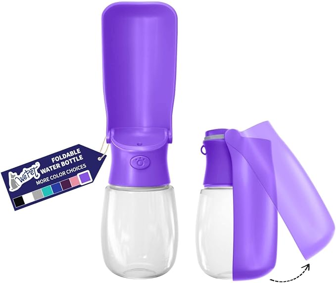 WePet Foldable Portable Dog Water Bottle Puppy Water Dispenser with Drinking Feeder, 12 OZ, High-Temperature Resistant Leak Proof for Pets Outdoor Walking, Hiking, Travel, Food Grade Plastic BPA Free by WePet