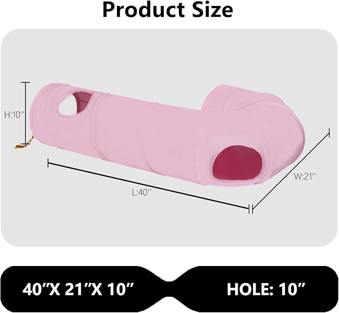 Cat Tunnel, 2-Way Collapsible Cat Tube with Interactive Peek-A-Boo Hole, Toy Ball, and Rope – Ideal for Indoor Cats, Kittens, and Rabbits (Pink) - Image 3