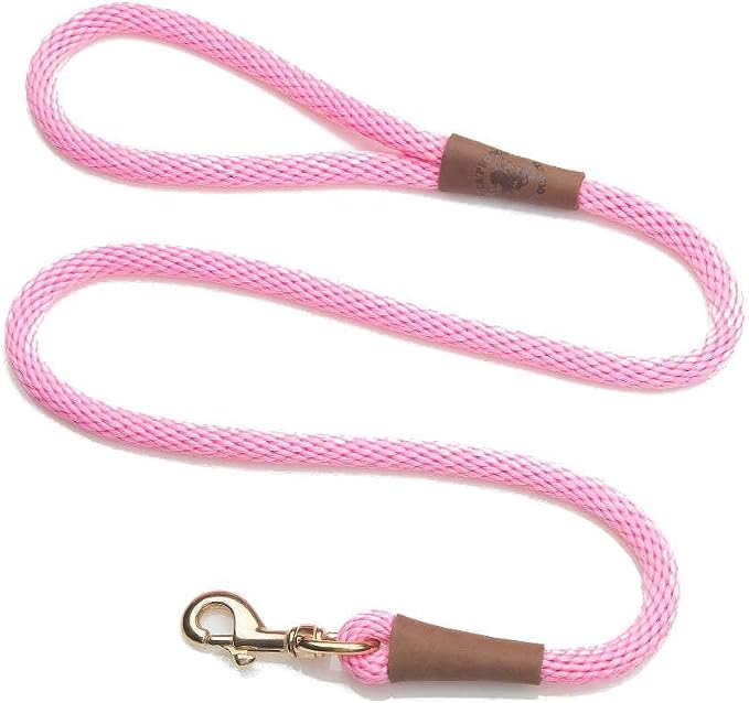 Mendota Pet Snap Leash - British-Style Braided Dog Lead, Made in The USA - Pink, 1/2 in x 4 ft - for Large Breeds by MendotaPet