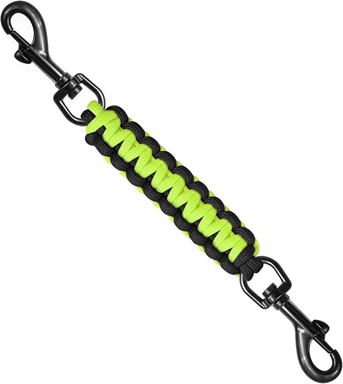 Dog Collar Safety Clip, Collar Companion, Handmade Backup Safety Strap, Double-Ended Clip Leash Connector, Suitable for Dog Harnesses, Prong, Pinch Collars (Black,Fluoro Green, 1 Pack) by Unknown