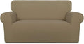 PureFit Stretch Loveseat Covers Fleece Couch Covers for Sofa Tan | 1-Piece Sofa Slipcover Soft Couch Protector, Sofa Cover Washable with Non Skid Foam and Elastic Bottom for Kids, Dogs by PureFit