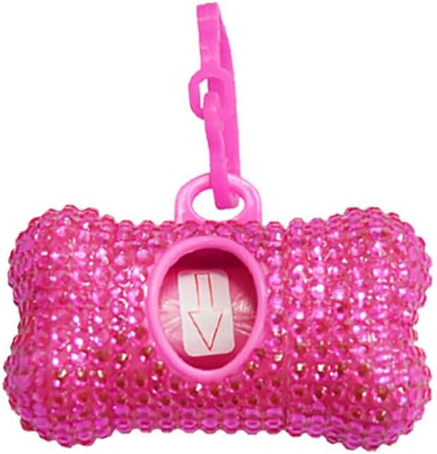 Bling Dog Poop Pickup Bag Dispenser Holder Pet Waste Disposal Bag Pet Trash Bags Holder Bone Shaped Hot Pink with small garbage bags by TJCGCKK