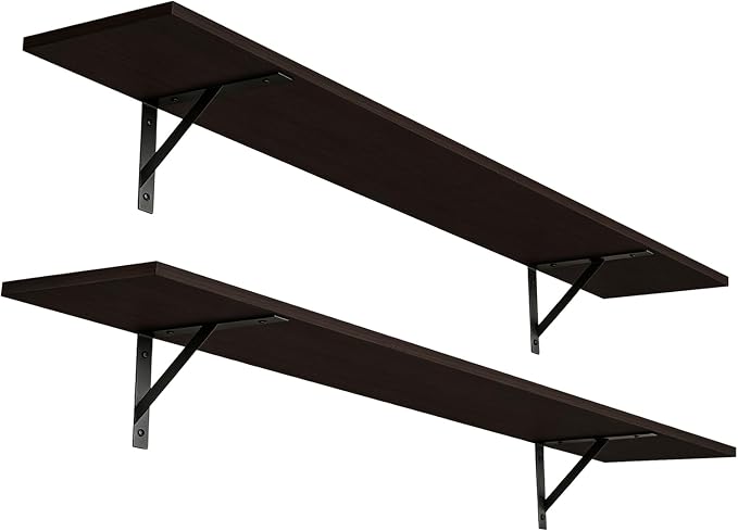 Long Wall Shelves, 55.1Inch Wooden Floating Shelves with Brackets | Extra Large Book Shelf for Wall Set of 2, Wall Mount Storage Ledges Easy Assembly, Max Load 33lbs, Bathroom/Bedroom, Espresso by DINZILVJ