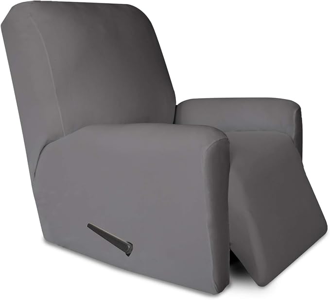 PureFit Stretc Recliner Chair Covers Fleece Soft Couch Covers for Sofa | Light Gray 4-Pieces Recliner Slipcover Pocket Couch Protector, Fleece Sofa Cover Washable with Non Slip Elastic Bottom by PureFit