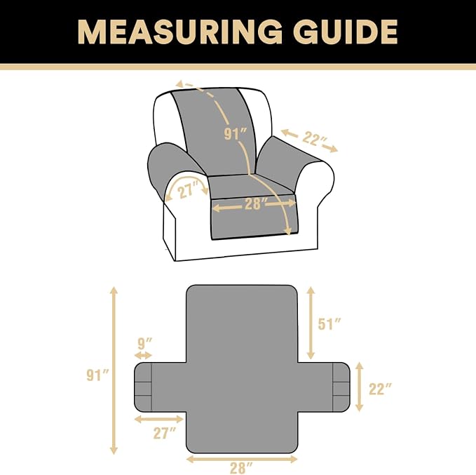 PrinceDeco Recliner Cover 100% Waterproof Couch Cover Sofa Cover for Living Room Water Resistant Furniture Protector with Elastic Straps for Pets Dog(Recliner28,Lily Pad) - Image 2