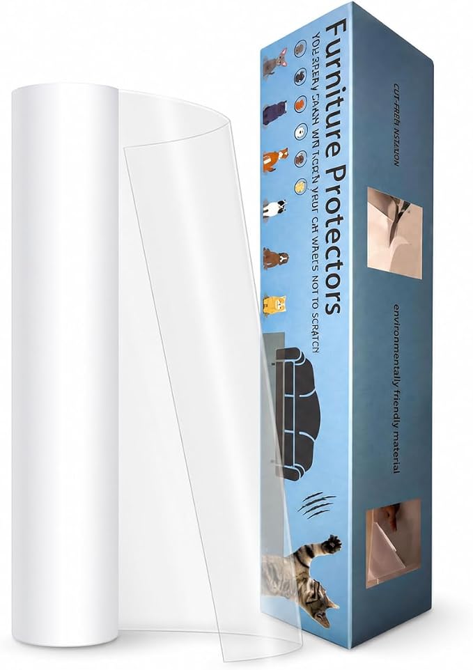 Cat Scratch Furniture Protector for Leather Couch, Clear Self Adhesive Cat Scratch Tape, Removable No Residue Couch Protector from Cats for Sofa Corners, Walls, Doors, 197 x 11.8 in by Unknown