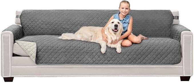 Sofa Shield® Couch Jumbo Sofa Slip Cover for Dogs with Strap Charcoal Linen | Reversible Furniture Protector, Stain and Tear Resistant Cushion Cover, Machine Washable Slipcover for Pets, Cats 70 inch by SofaShield