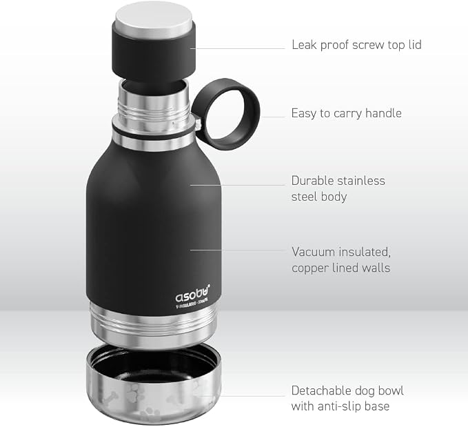 Asobu Buddy Bottle, a Stainless Steel Insulated Water Bottle with Removable Dog Water Bowl and Dog Food and Treat Storage (Midnight Marble, 37 Oz) - Image 4