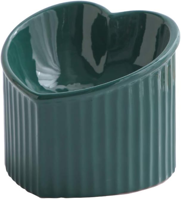 Dark Green Ceramic Raised Cat Bowls, Tilted Elevated Food or Water Bowls, Stress Free, Backflow Prevention, Dishwasher and Microwave Safe, Lead & Cadmium Free by HCHLQLZ