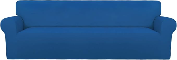 PureFit Stretch Couch Covers for Sofa 4 Seater Slipcovers Classic Blue | 1-Piece Sofa Cover Washable Soft Couch protector, Couch Slipcover with Non Skid Foam and Elastic Bottom for Kids, Dogs by PureFit