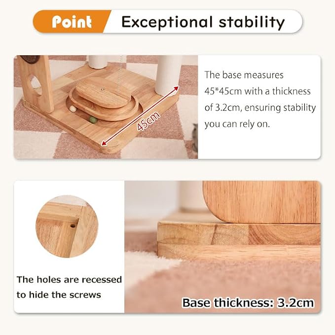 Cat Tree Tower, Freestanding, Stylish, Cushioned Bed, Large Base, for Multiple Cats, Compact, Winter and Summer Use, Summer Mat Included, for Large Cats (81cm Brown) - Image 9