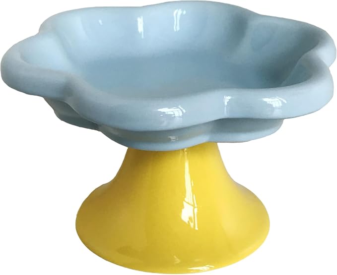 Ceramic Elevated Cat Bowls Flower Dish,Small Raised Dish.Flower Ceramic Raised Bowls for Cats and Small Dogs reducing pet’s Neck Bending and Pressure （Blue Yellow） - Image 7
