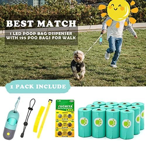 Dog Poop Bags Holder with LED Flashlight|Pet Waste Bags Dispenser for Leash|Doggie Potty Bags Container with Leak-proof Pet Trash Bags and Accessories (1 Holder 195 Bags, Crystal Blue) - Image 4