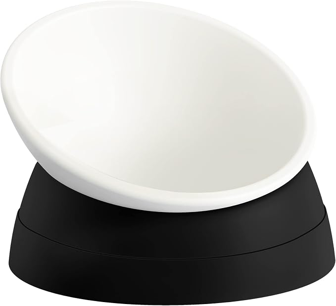 Elevated Cat Bowl, Adjustable Raised Slanted Food Bowl for Cats and Small Dogs, Wide Shallow PP Dish with TPR Non Slip Base, Whisker Friendly, 17 oz by Hi%2C+Ravitat