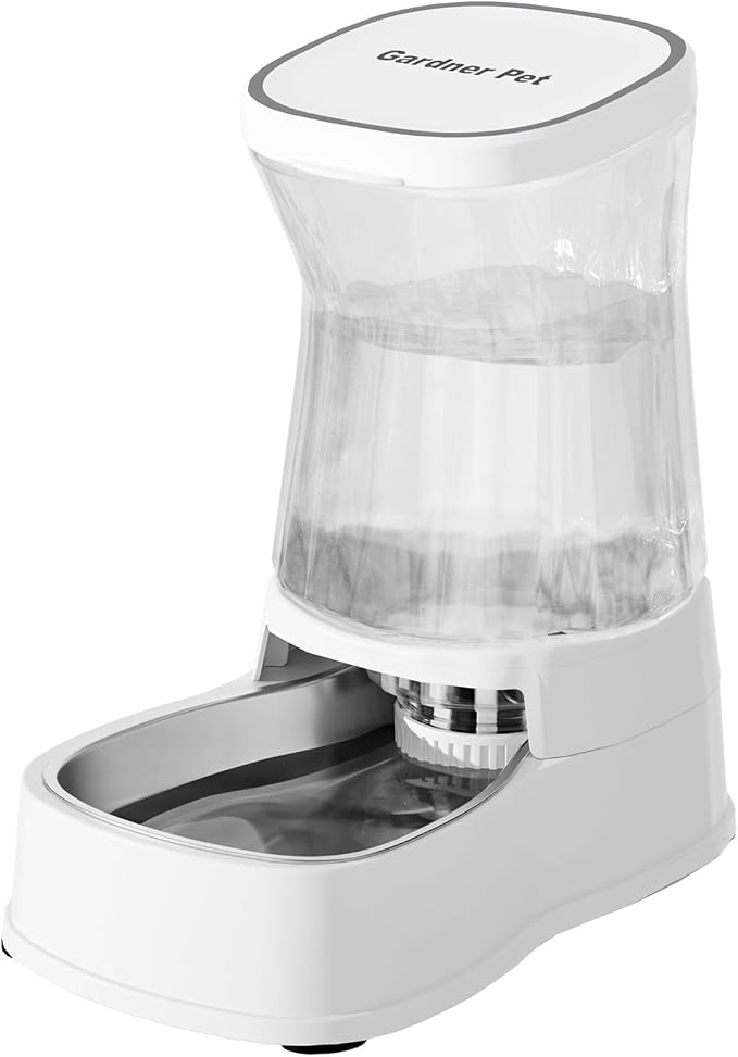 Automatic Gravity Water Dispenser for Dogs, 1Gallon Stainless Steel Water Bowl Dispenser, 100% BPA-Free Dog Water Fountain Dispenser for Small&Medium Dogs, Cats, Puppies(White) by GardnerPet