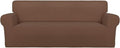 PureFit Stretch Oversized Couch Covers Fleece Sofa Slipcovers Brown | 1-Piece Sofa Cover Washable Soft Couch Protector, Couch Slipcover with Non Skid Foam and Elastic Bottom for Kids, Dogs by PureFit