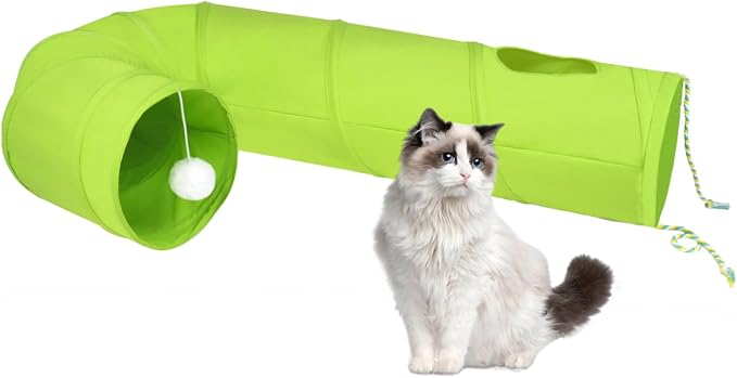 Cat Tunnel, 2-Way Collapsible Cat Tube with Interactive Peek-A-Boo Hole, Toy Ball, and Rope – Ideal for Indoor Cats, Kittens, and Rabbits (Green) by Thanksforyourfollow
