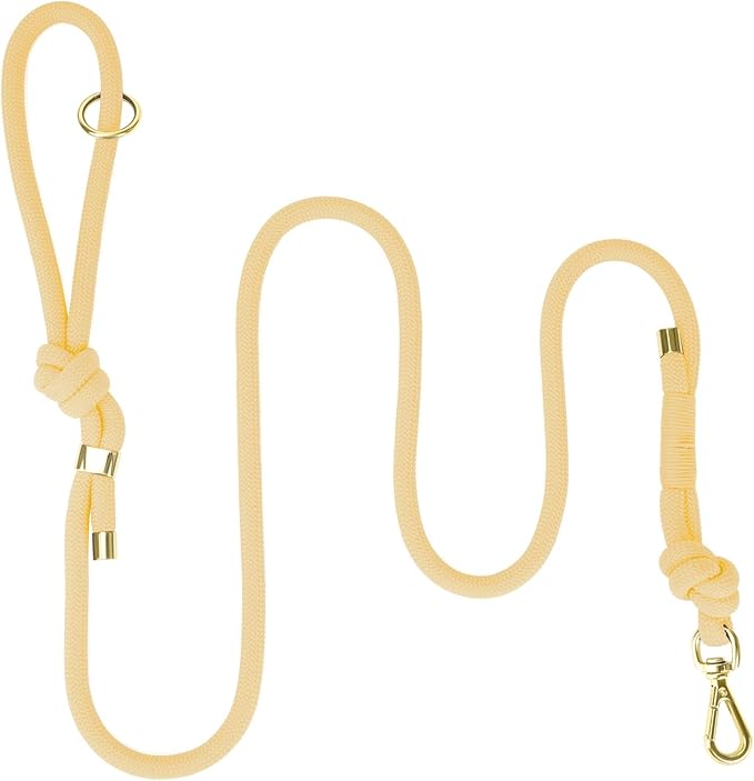 5FT Dog Leash Puppy Cat Rope Lead for Small Medium Large Dogs | Light Yellow, with Anti-tangle Swivel Clip, Comfortable Non-slip Grip Handle, Ideal for Daily Walks and Training by Sunraymascota