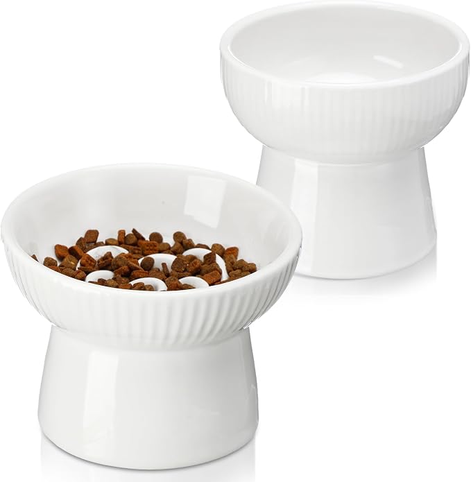 2 Pcs Cat Slow Feeder Bowl, Raised Ceramic Cat Slow Feeder Bowl, Elevated Cats Dog Food Bowls High Edge, Anti Vomiting for Pets Kitten Puppies Dry Wet Food and Water, Dishwasher Safe - Image 7
