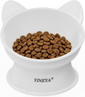 YINEYA Cat Bowls, Cat Food Bowl Elevated to Protect Neck & Anti-Vomit, Whisker-Friendly Raised Food & Water Bowls for Indoor Cats/Small Dogs, Cute Pet Feeding Bowl 6 OZ Each, Dishwasher Safe, White by YINEYA