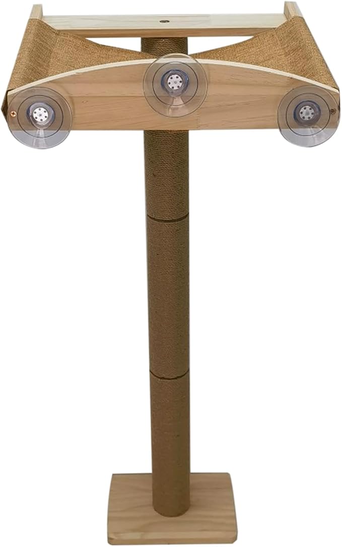 47.3'' Cat Tree Window Sill Perch with Tall Vertical Scratching Post Height-Adjustable Indoor Hammock Bed for Large Cats Suction Cup Climbing Tree Tower for Sunbathing & Bird Watching (Light Wood, M) - Image 4