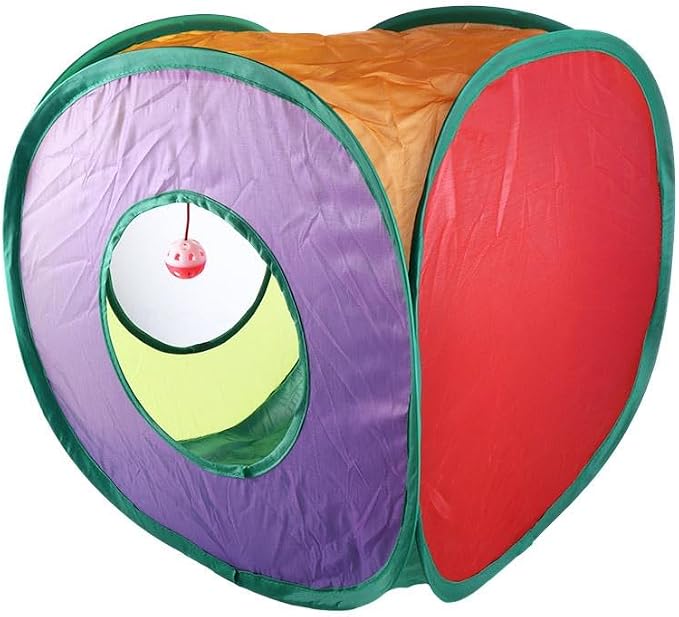 Cat Tunnel with Bell Ball Square Collapsible Cat Cube Toy for Cats Kittens Puppy Toys Pet Accessories by Unknown