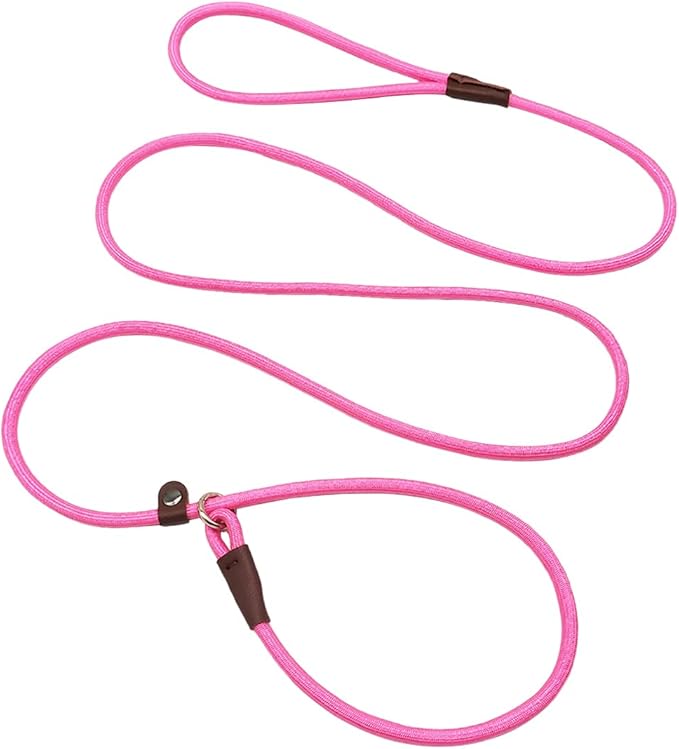 MayPaw Slip Lead Control Leash for Dogs No Pull, 13+ Colors Classic Dog Lead 7FT Pet Slip Leash, 1/4” Rope Leashes for Small Medium Animals (7ft*1/4", Pink) by MayPaw