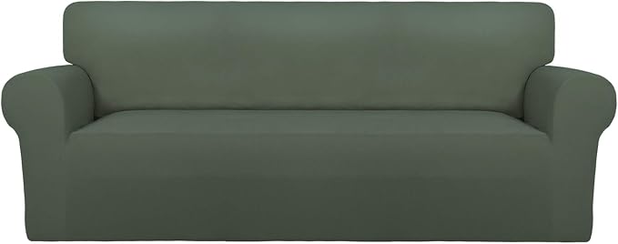 PureFit Stretch Oversized Couch Covers Sofa Slipcovers Grayish Green | 1-Piece Sofa Cover Washable Soft Couch Protector, Couch Slipcover with Non Skid Foam and Elastic Bottom for Kids, Dogs by PureFit