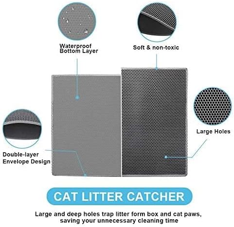 Bulkniu Cat Litter Mat, 15"x24", Waterproof, Durable & Easy to Clean, Grey | Urine-Proof, Non-Slip, Premium Durable EVA, Soft on Paws, Double-Layer Honeycomb Traps Litter, Odor-Free & Safe - Image 3