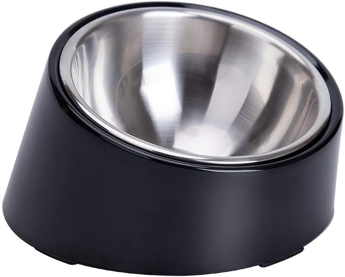 SUPERDESIGN Anti-Vomiting 15° Slanted Pet Bowl, M/1 Cup, Black | 15° Tilted, Anti-Vomit & Neck Relief, Non-Slip Base, Detachable Stainless Steel Liner, Dishwasher Safe, for Cats & Dogs by SUPERDESIGN