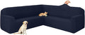 ALIECOM Corner Sectional Couch Covers Washable Sofa Cover L Shaped Couch Cover for Dogs Pets Stretch Soft Sectional Slipcovers with Non Slip Strips U Shape Furniture Protector (Bubble-Navy, Small) by ALIECOM