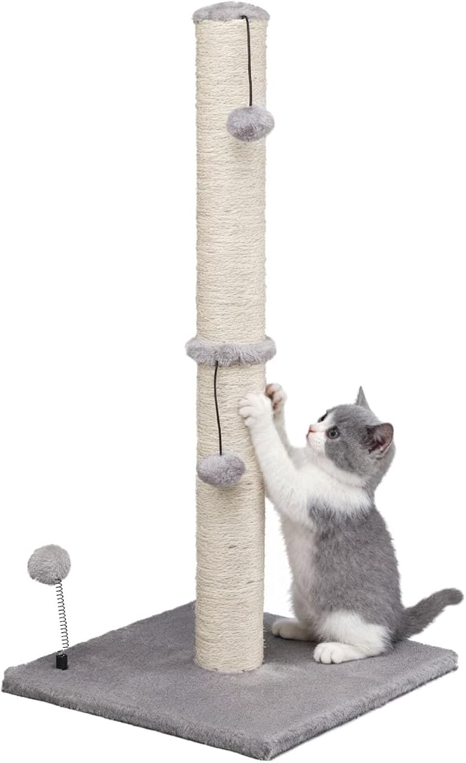 MECOOL 34“ Tall Cat Scratching Post Premium Basics Kitten Scratcher Sisal Scratch Posts Trees with Hanging Ball for Indoor Cats, Gray by MECOOL