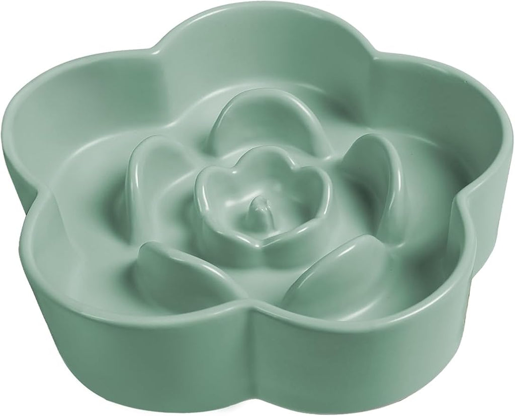 Ceramic Slow Feeder Dog/Cat Bowl 8" 11.3oz Medium Large | Anti-Choking Slow Food Bowls, Slow Feeder for Large Breeds, Plum Puzzle Design, Non-slip Silicone, Dishwasher Safe, Green by WoofinPets