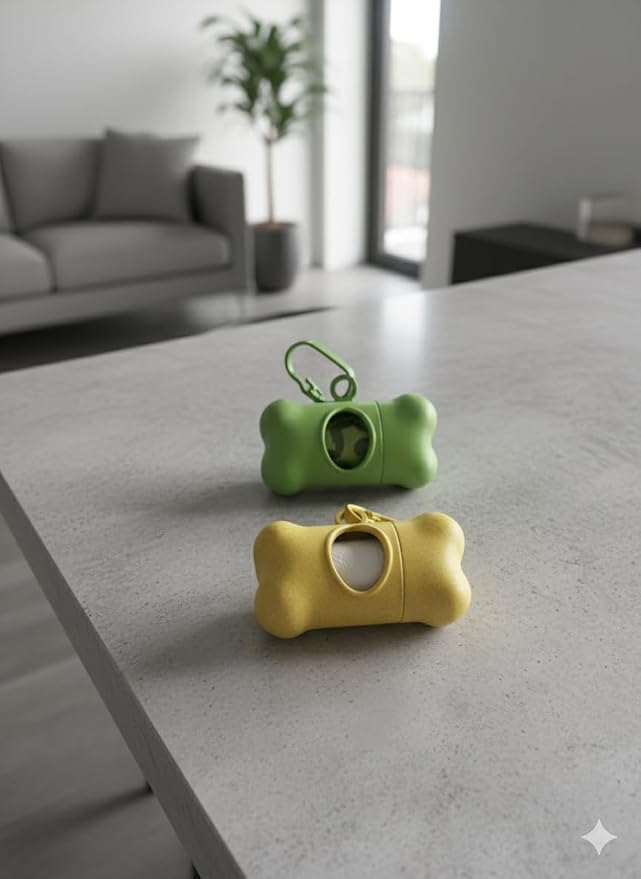 Dog Waste Bag Dispenser, Bone Shaped, Portable Pet Poop Bag Holder with Carabiner Clip, 2 Pack (Yellow Green) - Image 6