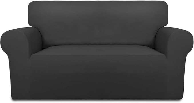 PureFit Stretch Loveseat Covers Fleece Couch Covers for Sofa Dark Gray | 1-Piece Sofa Slipcover Soft Couch Protector, Sofa Cover Washable with Non Skid Foam and Elastic Bottom for Kids, Dogs by PureFit