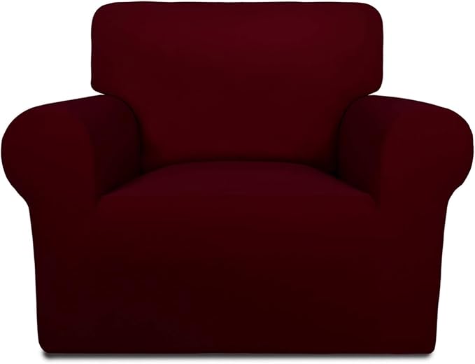 PureFit Super Stretch Chair Covers Fleece Couch Covers for Sofa Wine | 1-Piece Spandex Couch Cover Soft Couch Protector, Sofa Cover Washable with Non Skid Foam and Elastic Bottom for Kids, Dogs by PureFit