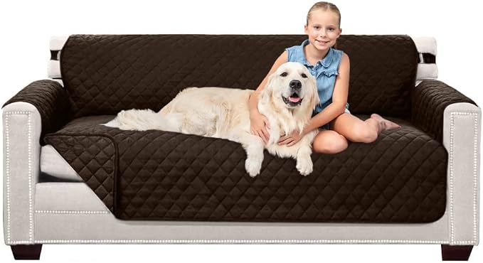 Sofa Shield® Couch Sofa Slip Cover for Dogs with Strap, Chocolate | Reversible Furniture Protector, Stain and Tear Resistant Cushion Cover, Machine Washable Slipcover for Pets, Cats 70 inch by SofaShield